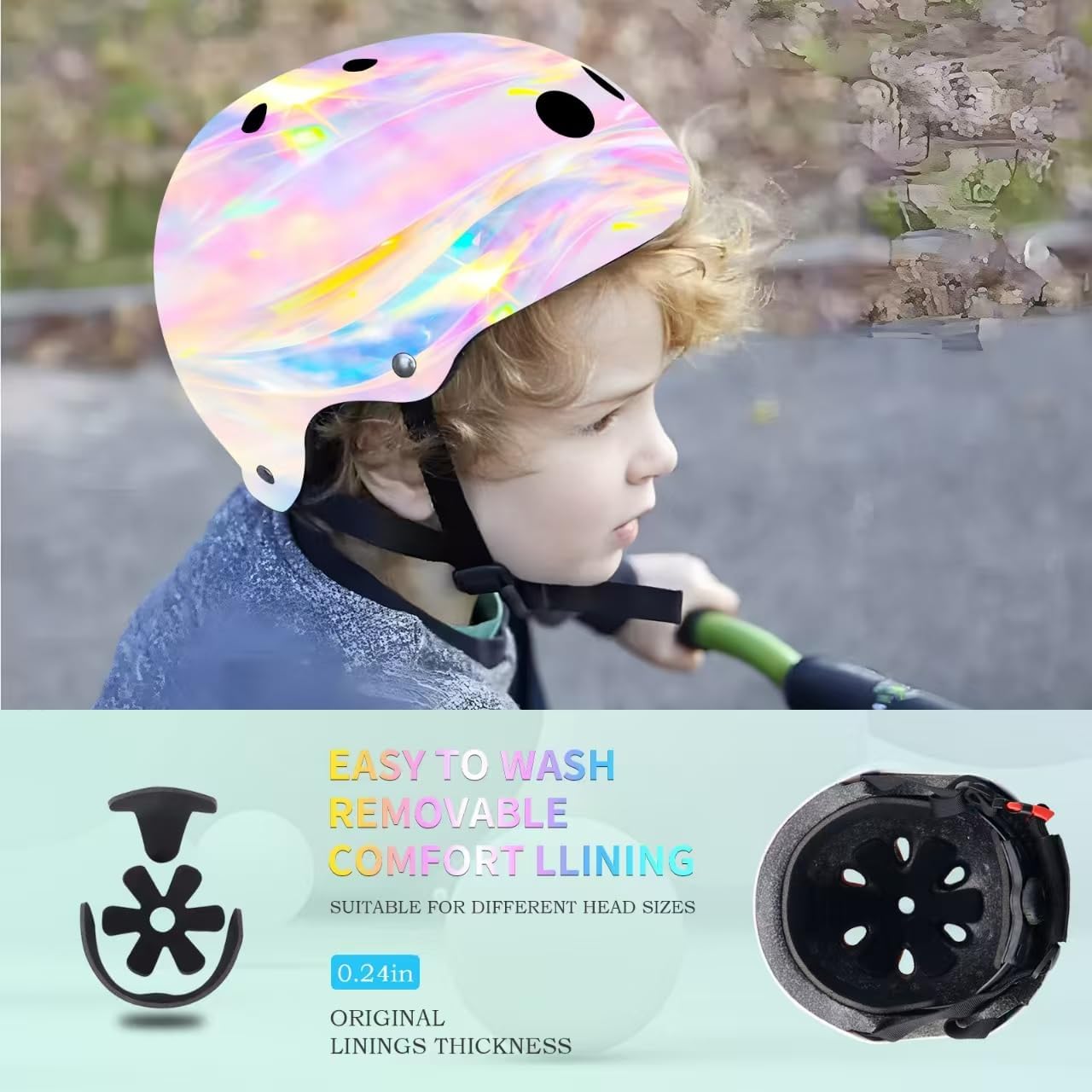 Thumbnail 5 de JEEFREE Adjustable Color Gradient Kids Bike Helmet (Age 2–14, 48–62 cm) with Dial Fit & Adjustable Chin Strap