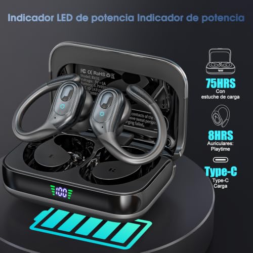 Detalle de HAOYUYAN Auriculares inalámbricos Bluetooth 5.4 con cancelación de ruido, 75 h de reproducción y IPX7