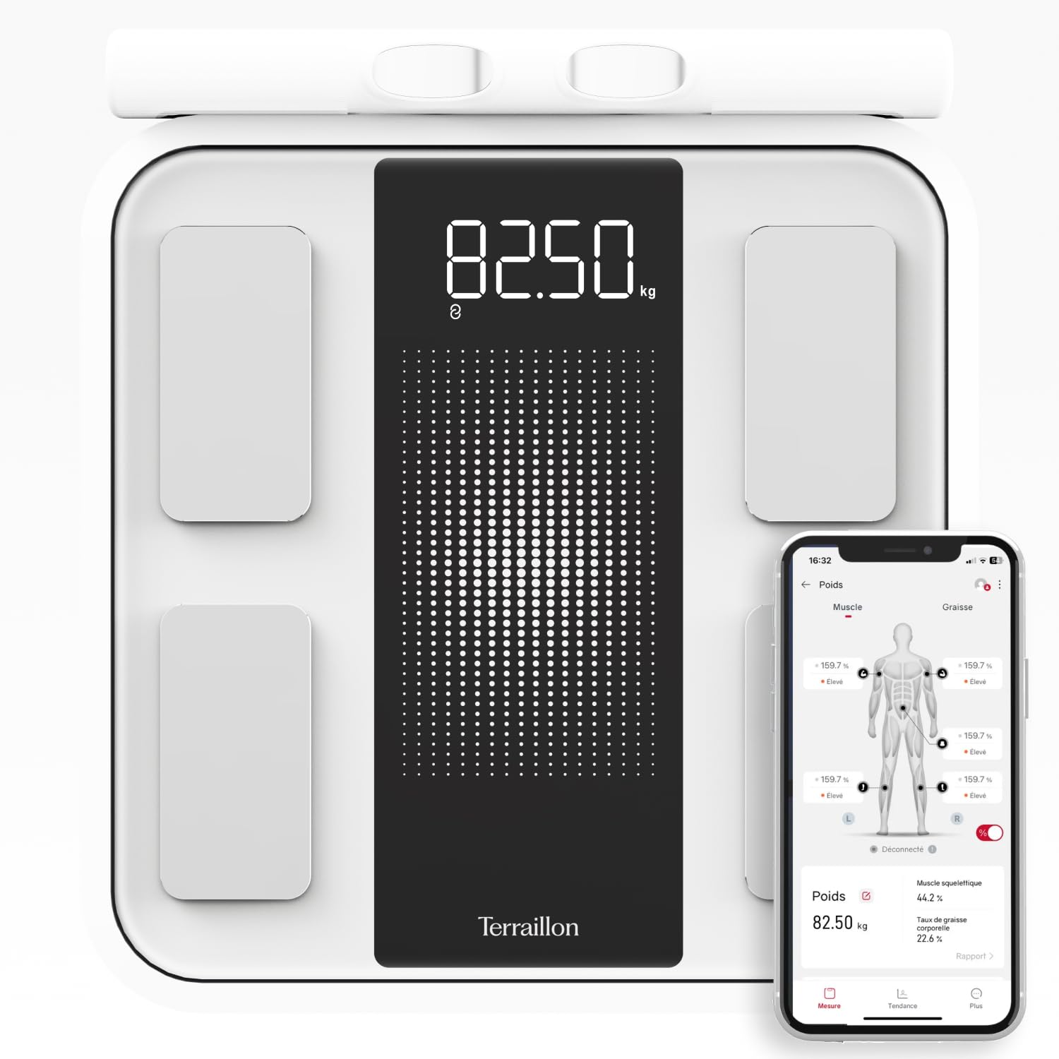 TERRAILLON Balance Pese personne avec 8 électrodes et suivi via My Body Check