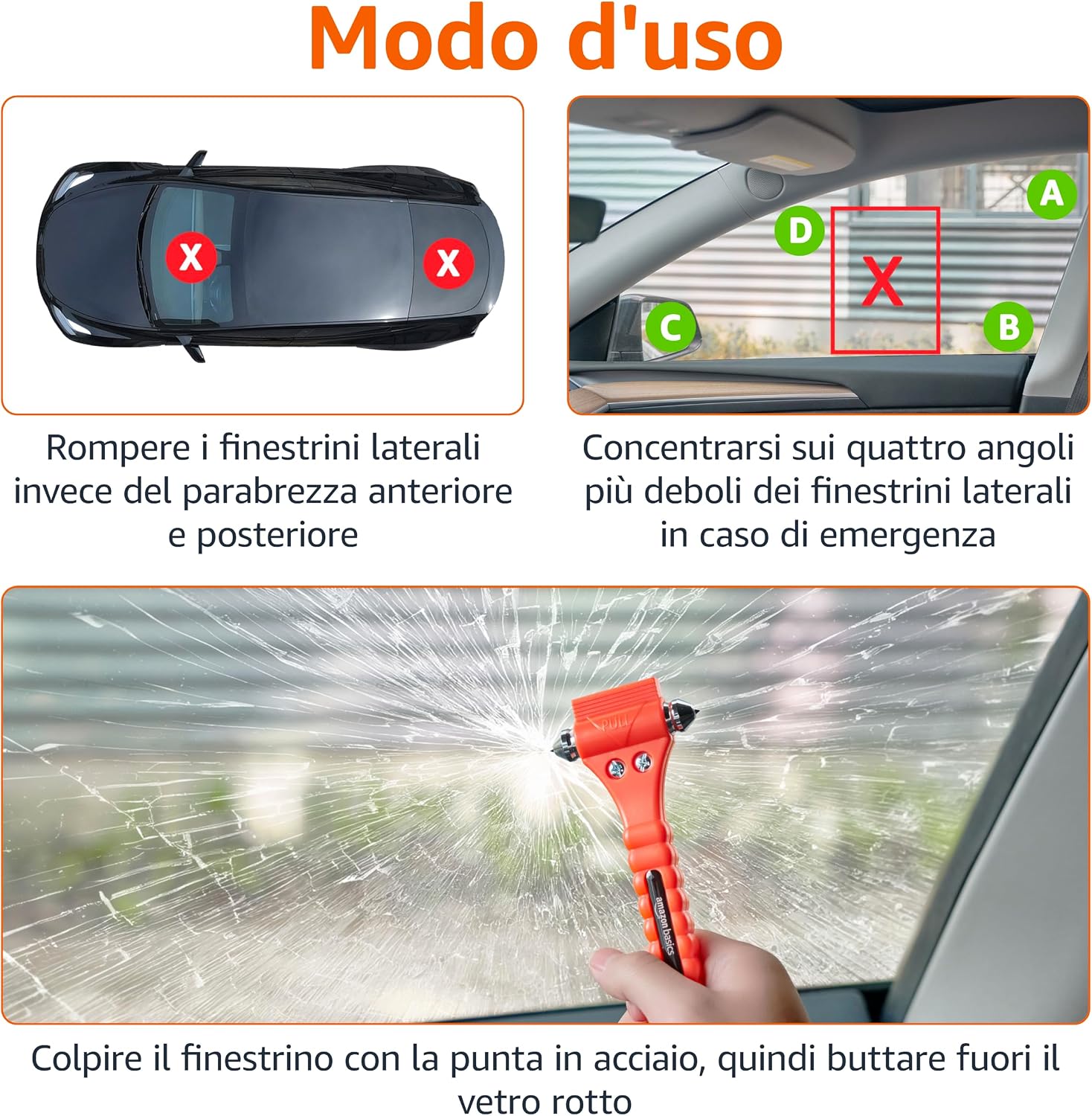 Thumbnail 2 de Amazon Basics Taglierino d’emergenza per cinture di sicurezza e martello rompivetro (confezione da 2)