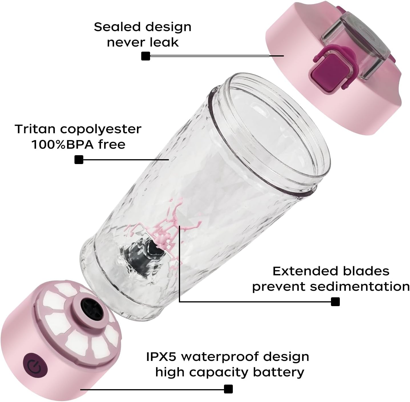 Detalle 2 de Electric Protein Shaker Bottle 550ml Pink 🧪