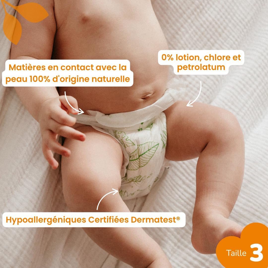 Detalle de Love & Green Couches Bébé Saines et Écologiques – Taille 3 (4-9 kg) – Pack 1 Mois (208 couches)