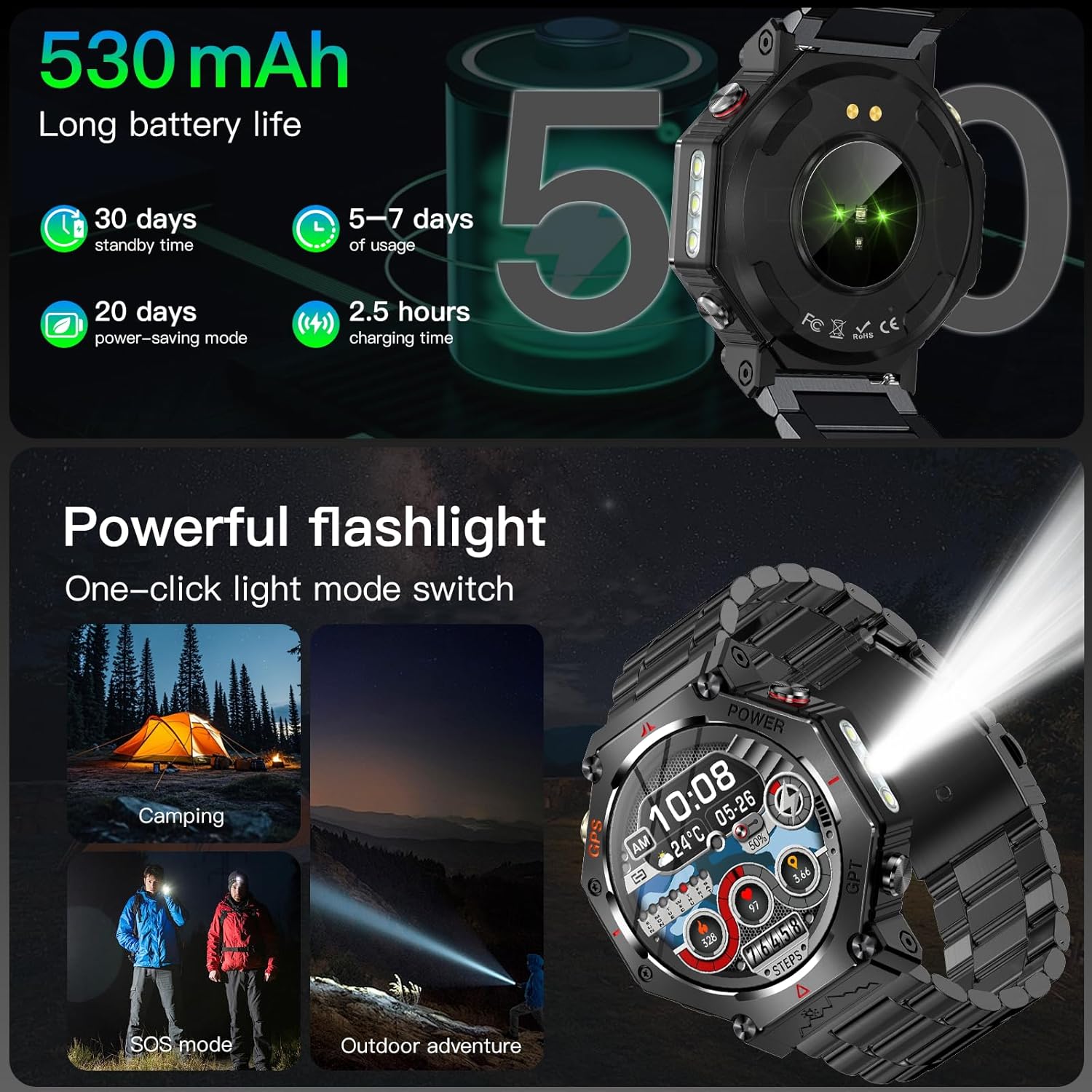 Detalle de Smart Watch for Men with GPS, AI-GPT and 3ATM Waterproof