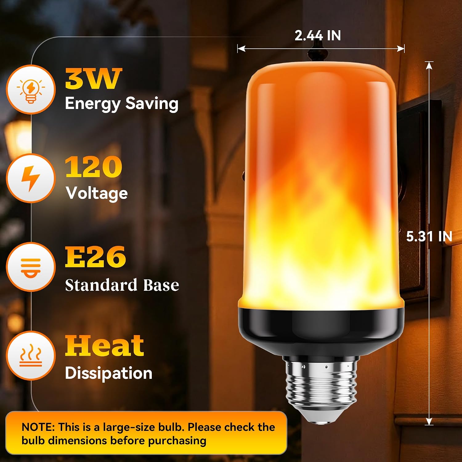 Detalle de hyrion QHFN4 LED Flame Light Bulbs, 4-Pack, E26 Base, 4 Modes