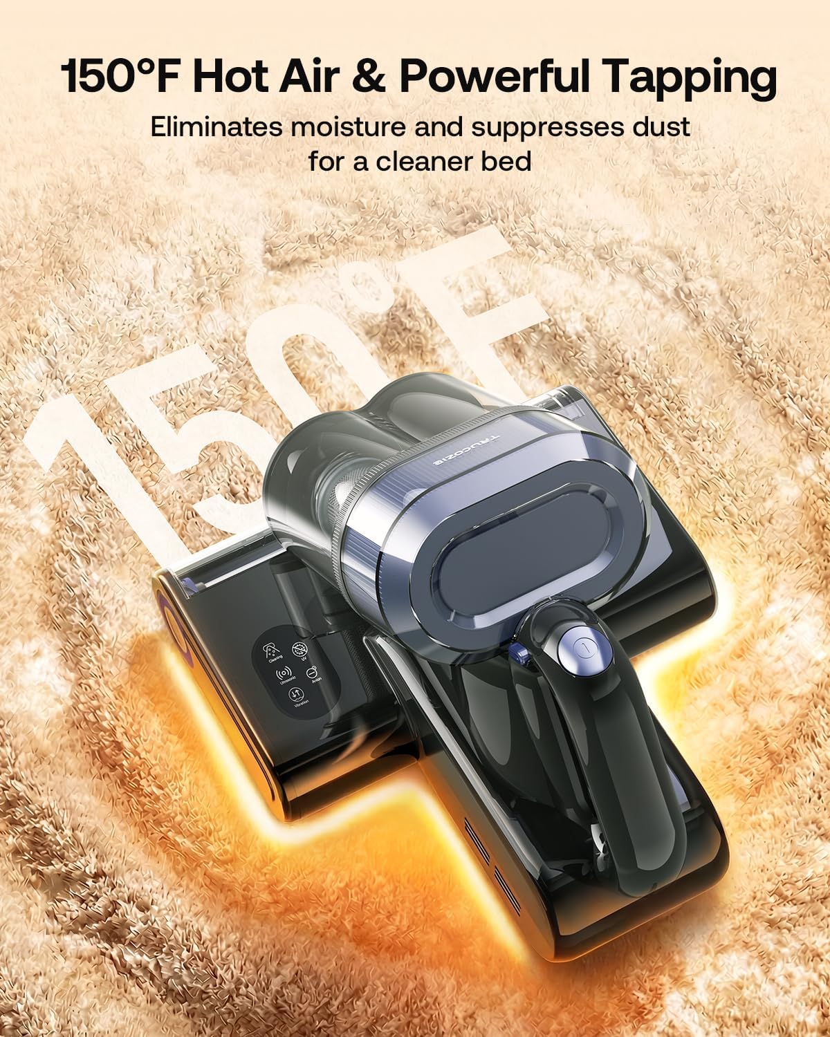Detalle de Mattress Vacuum Cleaner with 275nm UV-C Light & 149℉ Heat — 16Kpa Suction for Pet Hair, Smart Dust Sensor, and Aromatherapy