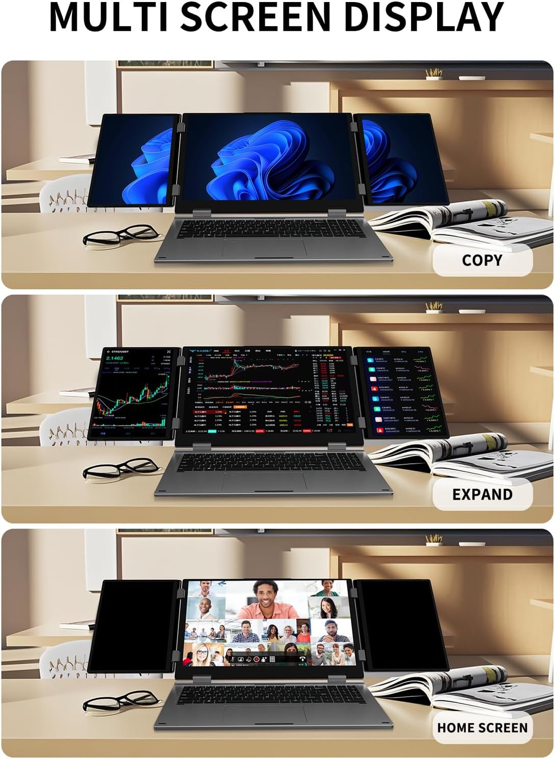 Thumbnail 3 de KOOFORWAY Triple Screen Laptop 16 inch (i7-12700H, 16GB RAM, 1TB SSD) with dual 10.5" monitors, Win 11 Pro