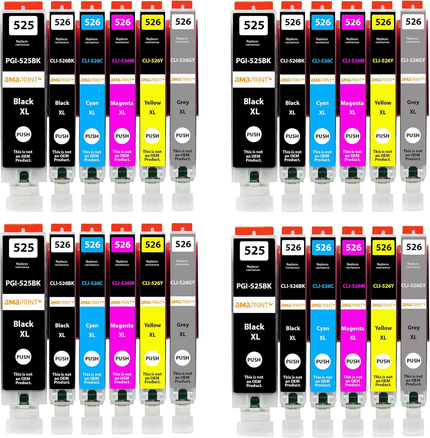 Amaprint 24 XL Cartridges for Canon PGI 525 / CLI 526 (Pixma MG6150/MG6250/MG8150/MG8240/MG8250) – XL Multipack