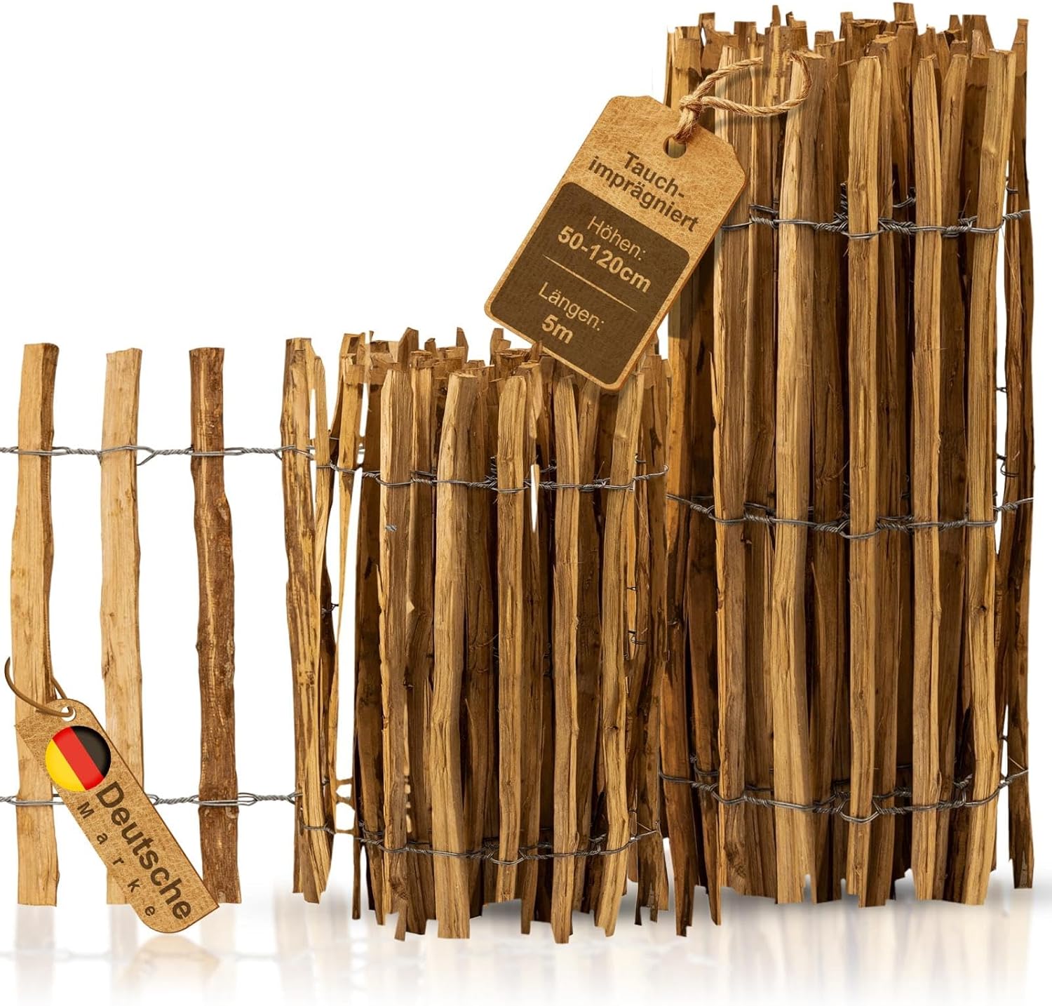 Detalle de BOOGARDI Gartenzaun Holz – Staketenzaun aus Haselnuss, 50 cm hoch, 5 m lang
