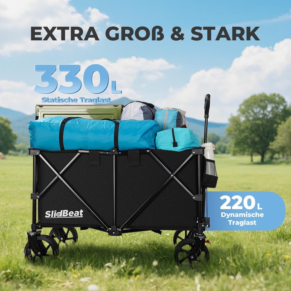 Thumbnail 1 de SLIDBEAT XXL Bollerwagen Faltbar 220L/200kg – All Terrain Klappwagen mit Bremsen und verstellbarem Griff
