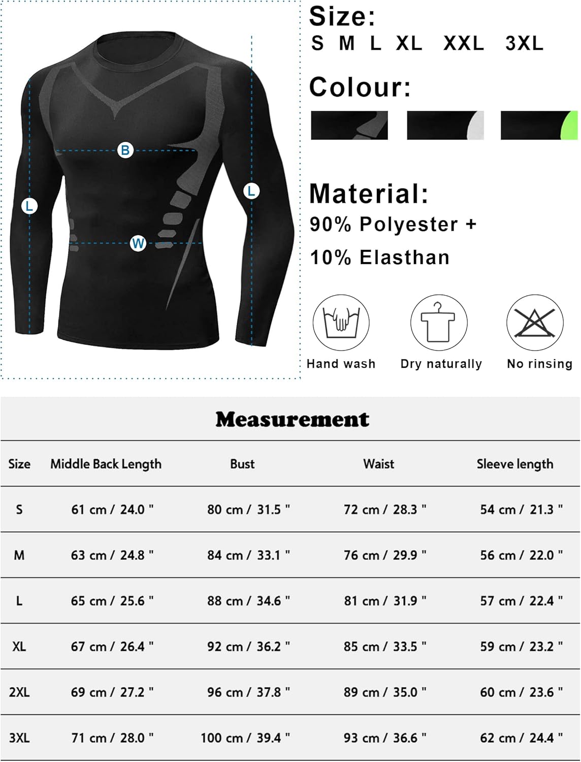 Detalle de Terecey T-Shirt Compression Homme à manches longues : séchage rapide et maintien musculaire