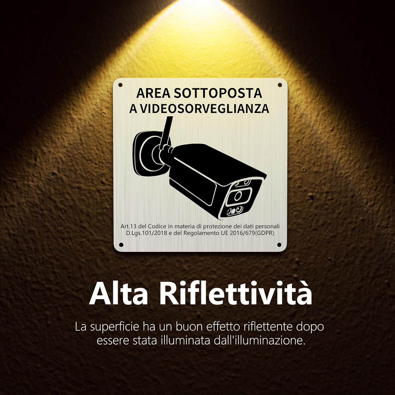 Thumbnail 4 de REIGY Cartello Area Videosorvegliata in alluminio esterno 15x15 cm (2 pezzi) con adesivo 3M e GDPR