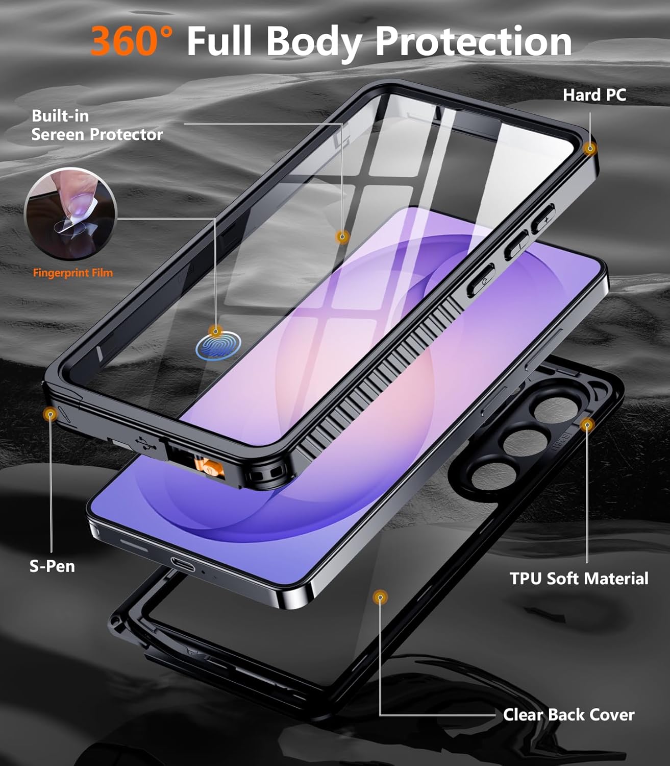Thumbnail 3 de Temdan Waterproof Case for Samsung Galaxy S26 Ultra (6.9-inch) — IP68 Rugged Full-Body Protection with Built-in Screen & Lens Covers