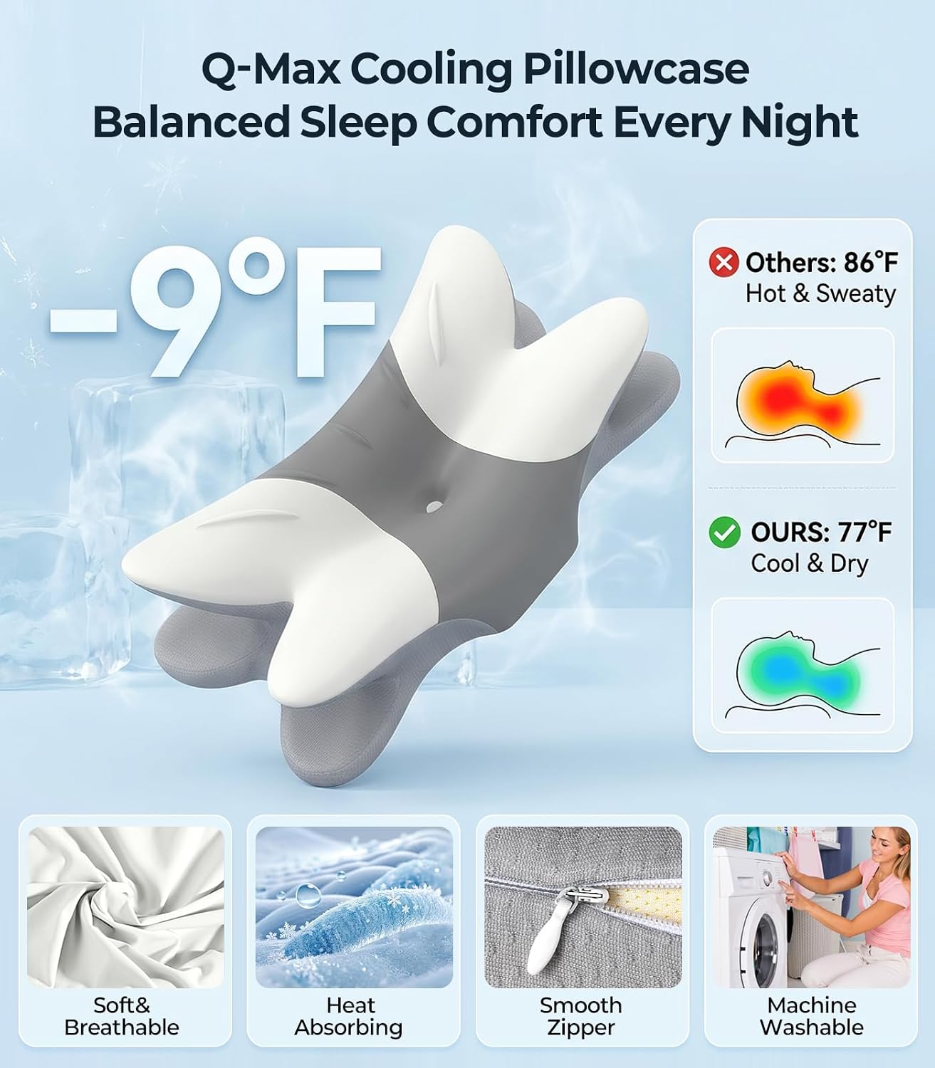 Thumbnail 6 de HAMYODO P-4J2D-BHPJ Cervical Neck Pillow, Cooling Memory Foam, 6-Zone Support