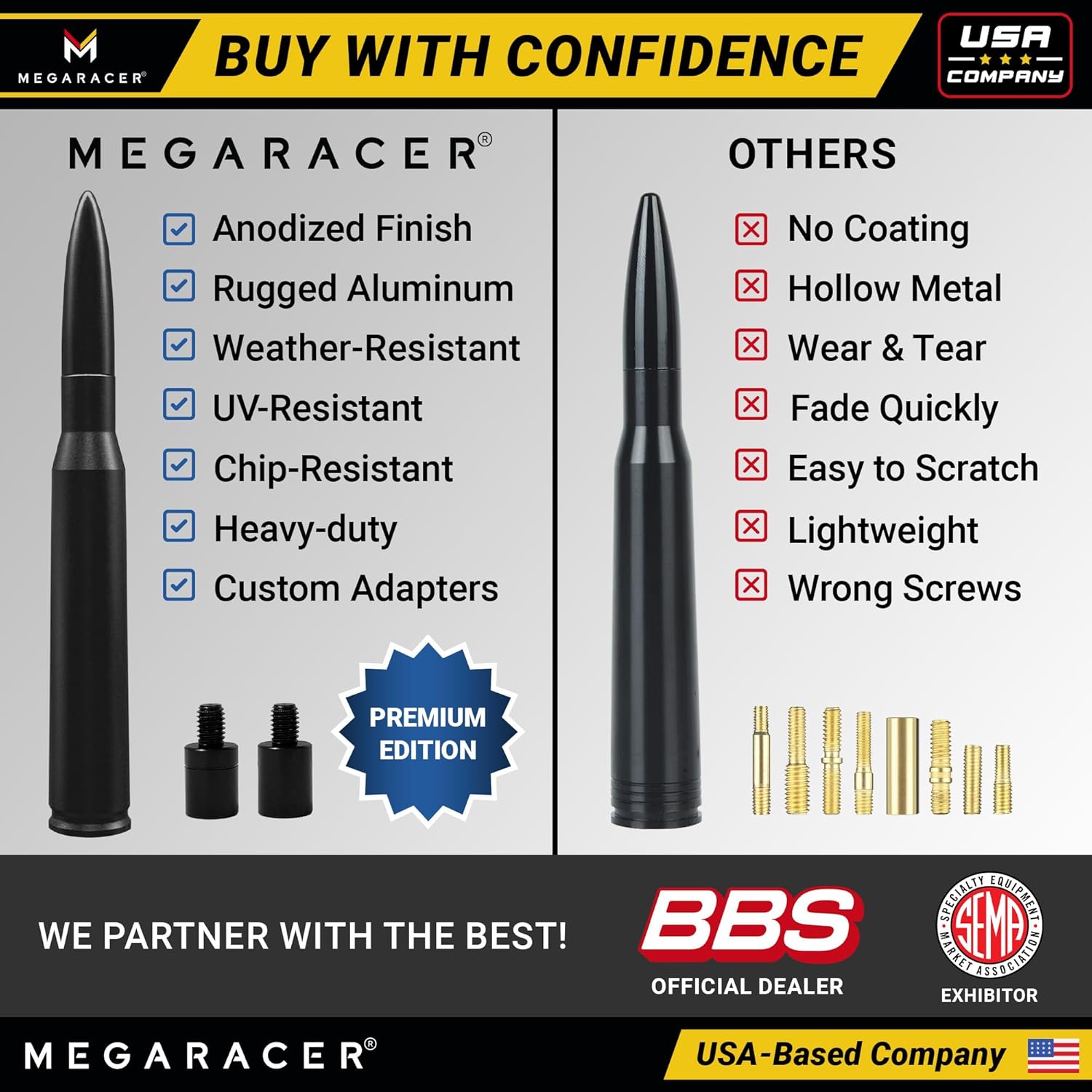 Thumbnail 5 de Anodized 50 Cal Bullet Antenna for Chevy Silverado & GMC Sierra (1999–2026) — Rugged Billet Aluminum Short Replacement, Black