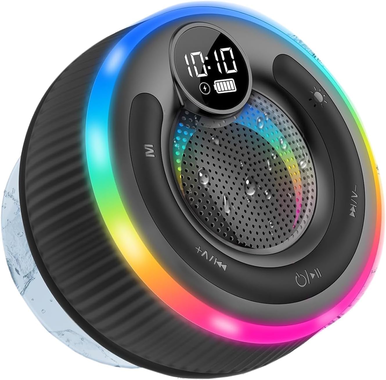 Detalle de AOSRAU Bluetooth Shower Speaker (2025) – 360° Stereo, IPX7, 8h, RGB Lights with Display