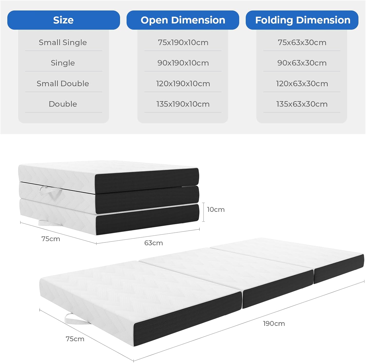Detalle de Vesgantti Folding Mattress 10 cm gel memory foam