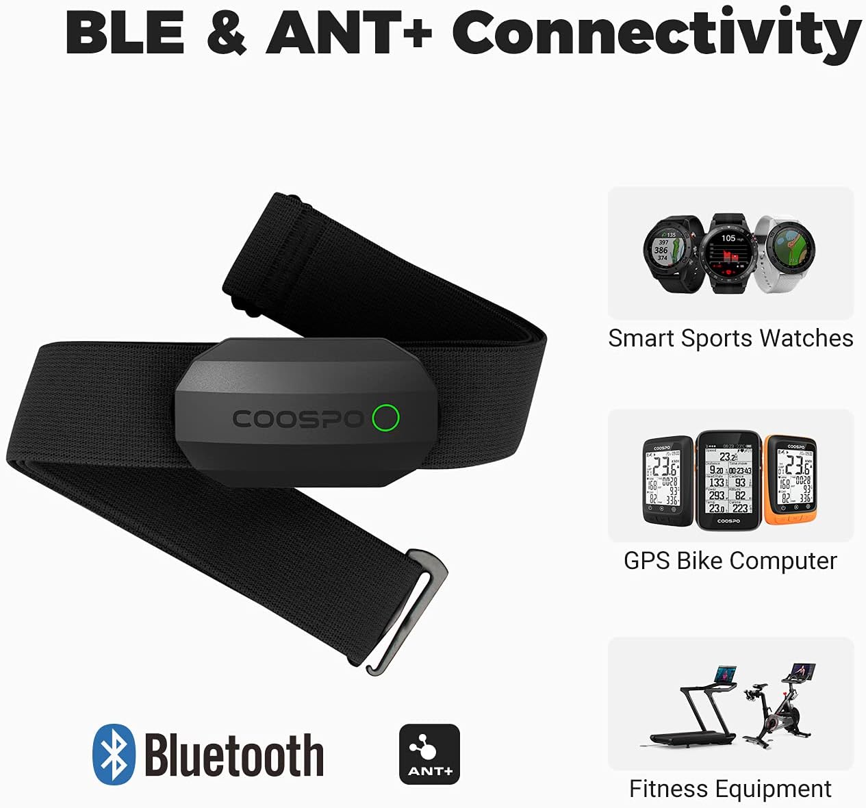 Thumbnail 1 de COOSPO Heart Rate Monitor Chest Strap Bluetooth ANT+