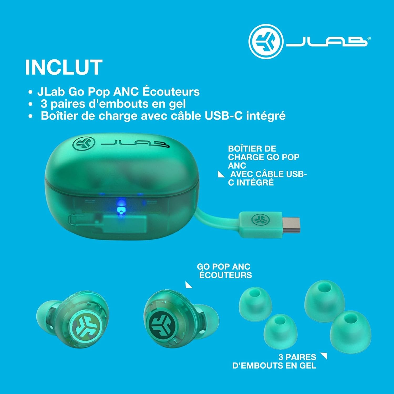 Thumbnail 5 de JLab Go Pop ANC: Écouteurs Bluetooth avec réduction de bruit et 24 h d’autonomie