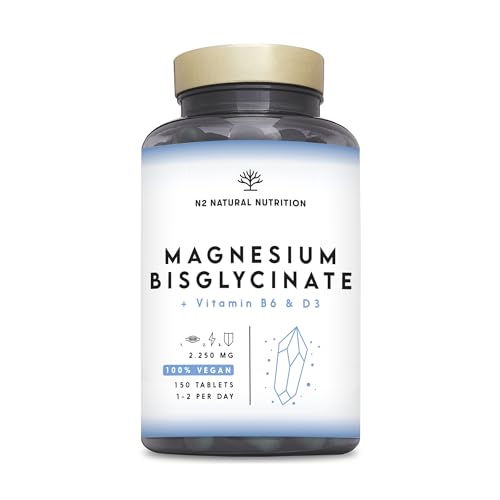 Detalle de Magnesio Bisglicinato 2250 mg de N2 Natural Nutrition, 450 mg de Magnesio Elemental + B6 + D3 – 150 comprimidos
