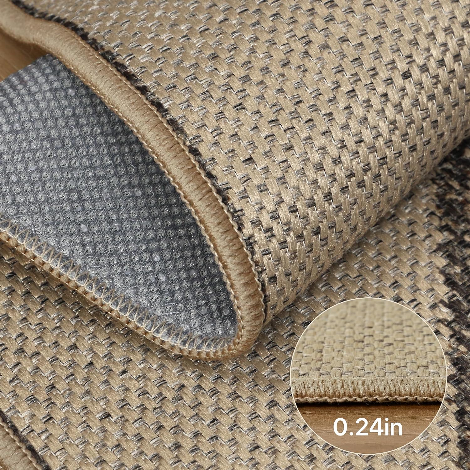Detalle de GENIMO ARM 6x9 Outdoor Rug, Washable Polyester, Charcoal Natural