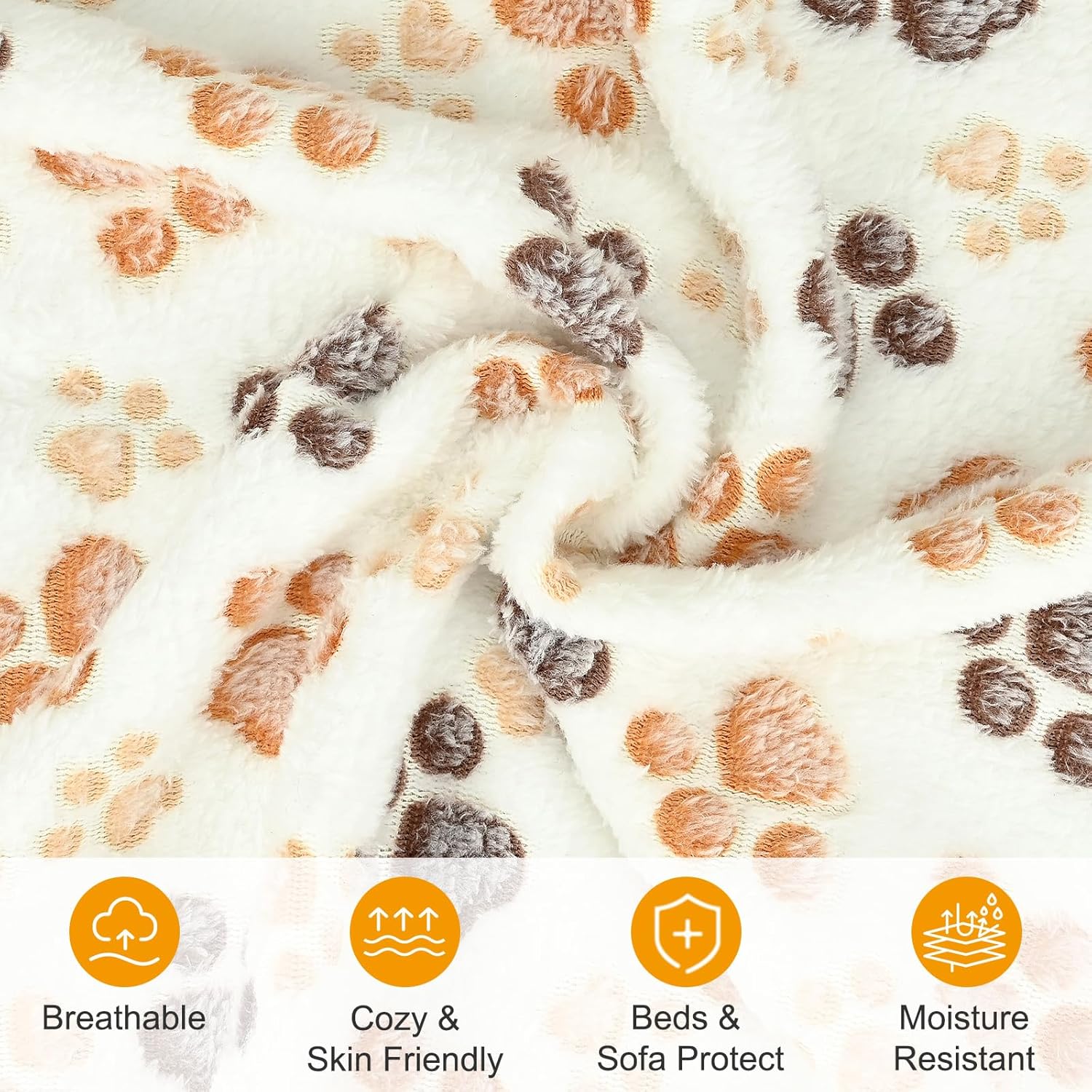 Thumbnail 1 de 3 Pcs XL Pet Soft Dog Blankets Washable – 107x75cm & 76x53cm, Paw Bone Print Fluffy Fleece Set