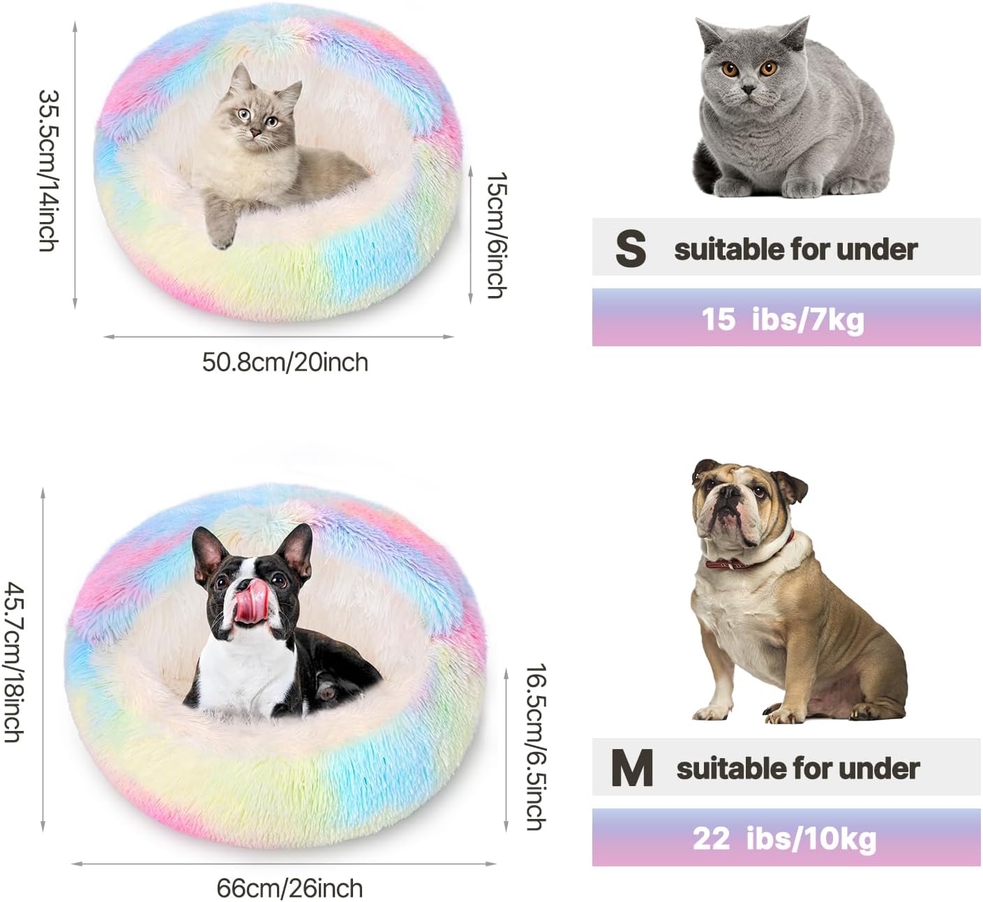 Detalle 2 de YIGAARUI Calming Dog Bed Fluffy Plush Pet Bed for Pets Under 10kg – Large Cave Design, Washable and Non-Slip Bottom (65 cm & 50 cm)