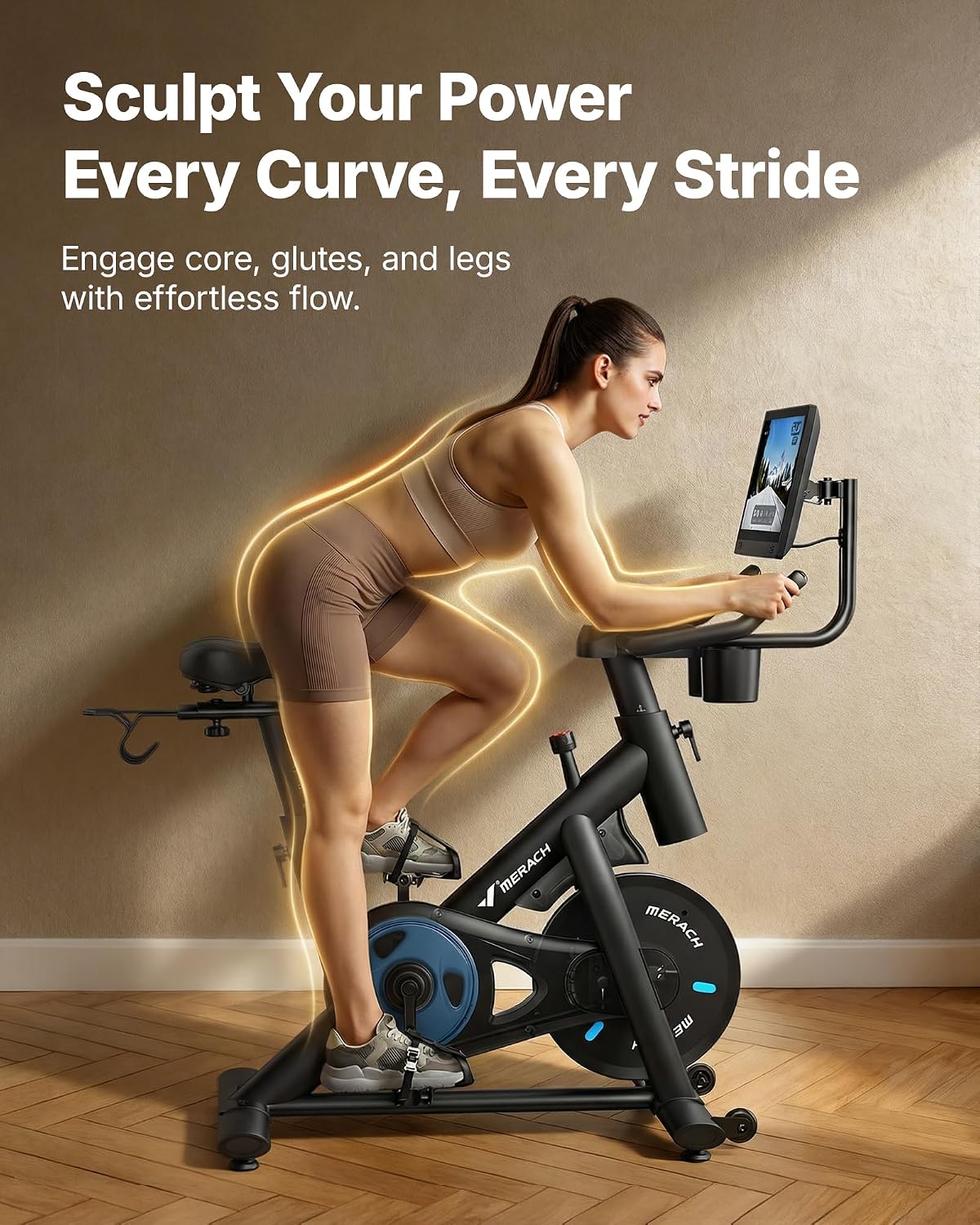 Detalle de MERACH Exercise Bike with 15.6-Inch HD Display, Magnetic Resistance, 300 lb Capacity