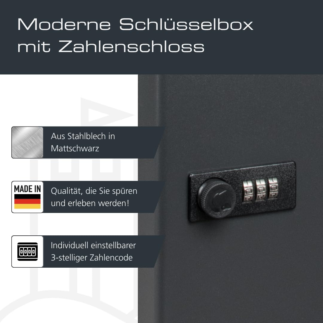 Thumbnail 4 de Burg-Wächter KC 20 C Schlüsselbox abschließbar mit Zahlencode, 20 Haken, Stahlblech, Mattschwarz