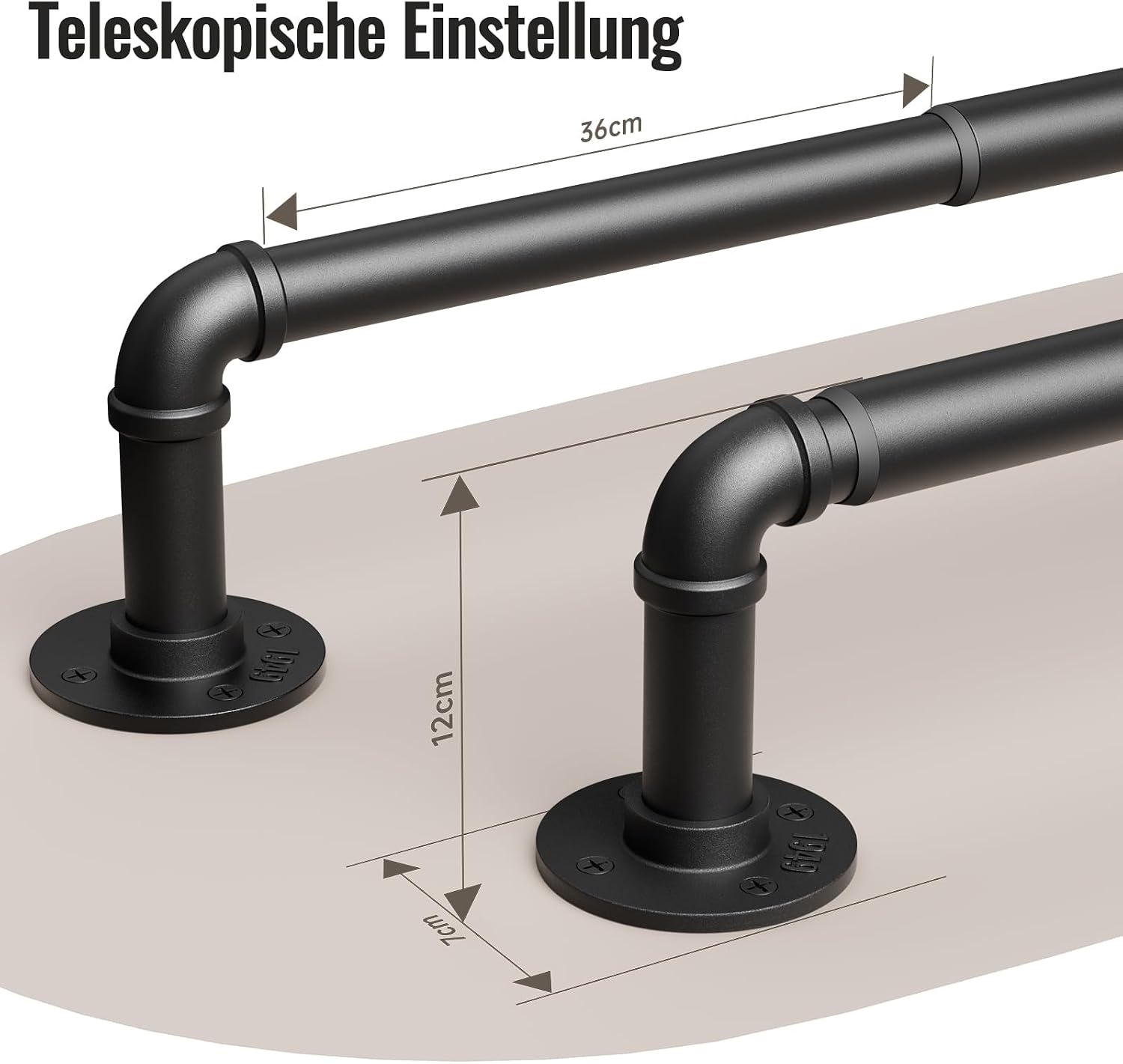 Detalle de DEFYNEE Gardinenstange Schwarz (80 bis 218 cm) – ausziehbare Industrial-Stange für Deckenmontage