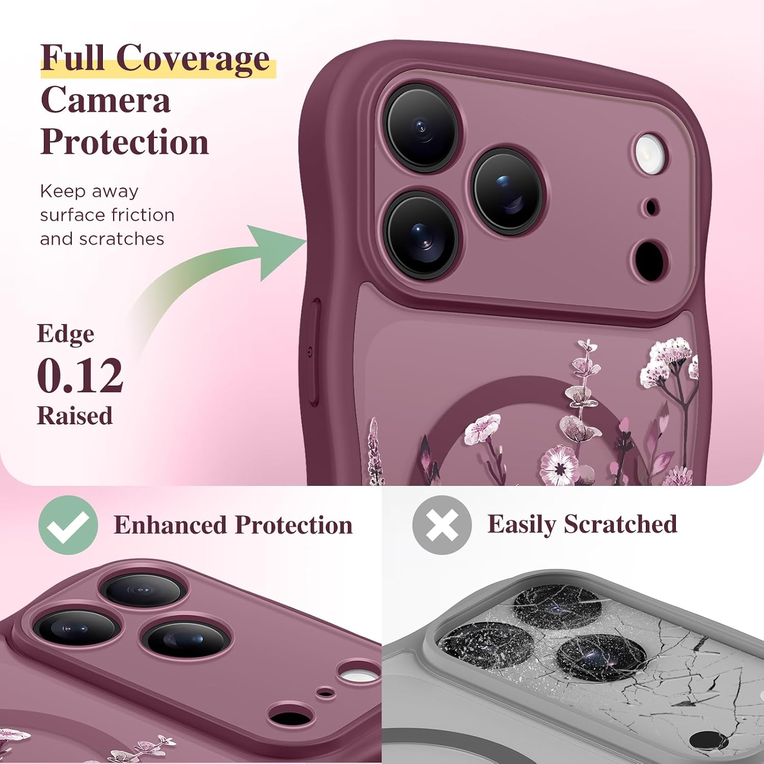 Thumbnail 6 de GVIEWIN Floral Translucent MagSafe Case for iPhone 17 Pro Max (Curly Wave Edge) – Full Camera Protection