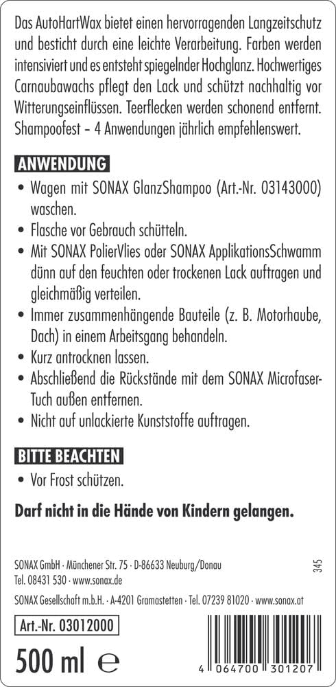 Thumbnail 1 de SONAX AutoHartWax (500 ml) flüssig – Carnaúba-Wachs für neue und neuwertige Bunt- und Metallic-Lacke, Art-Nr. 03012000