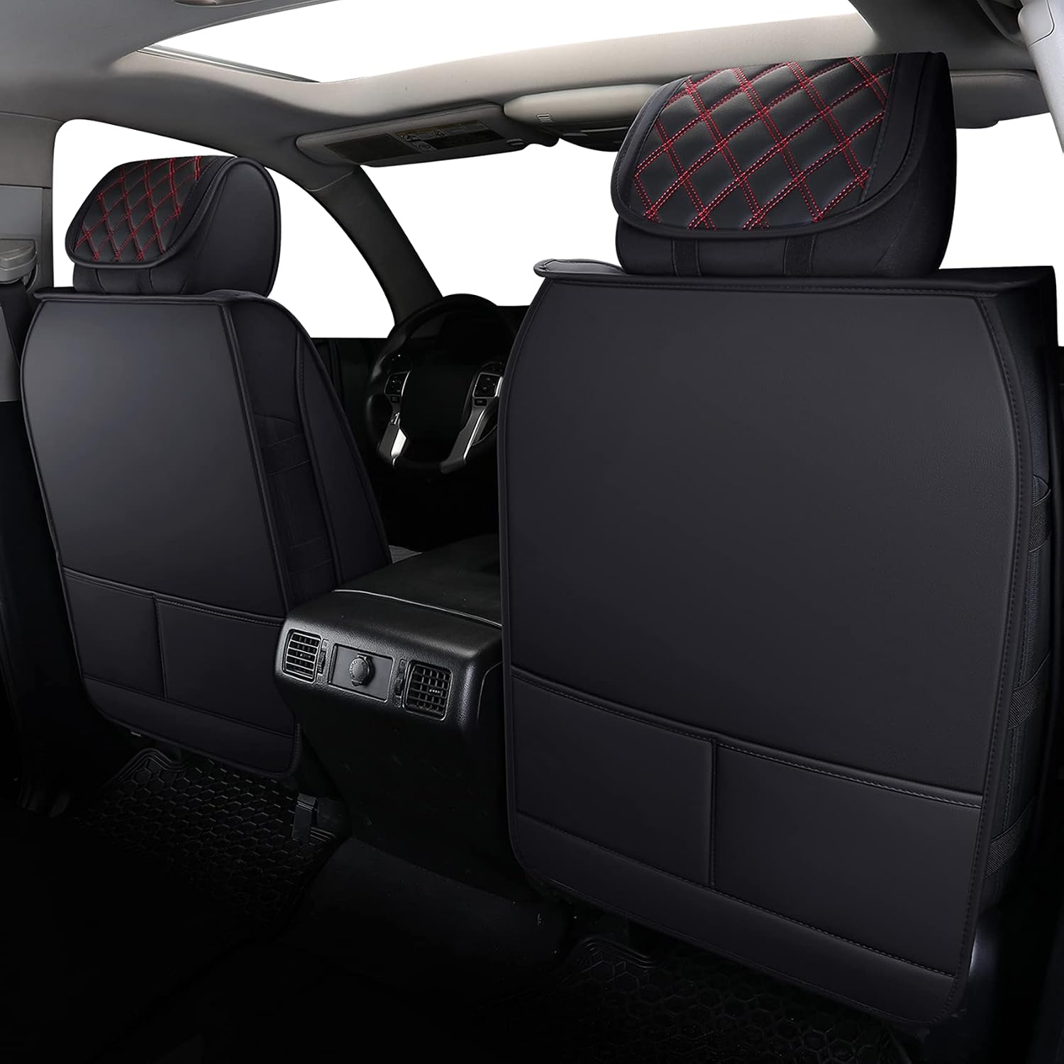 Thumbnail 1 de YIERTAI Truck Seat Covers for Toyota Tundra CrewMax/Extended Cab (2008-2026) – Full 5-Piece Waterproof Leather Set, Black-Red