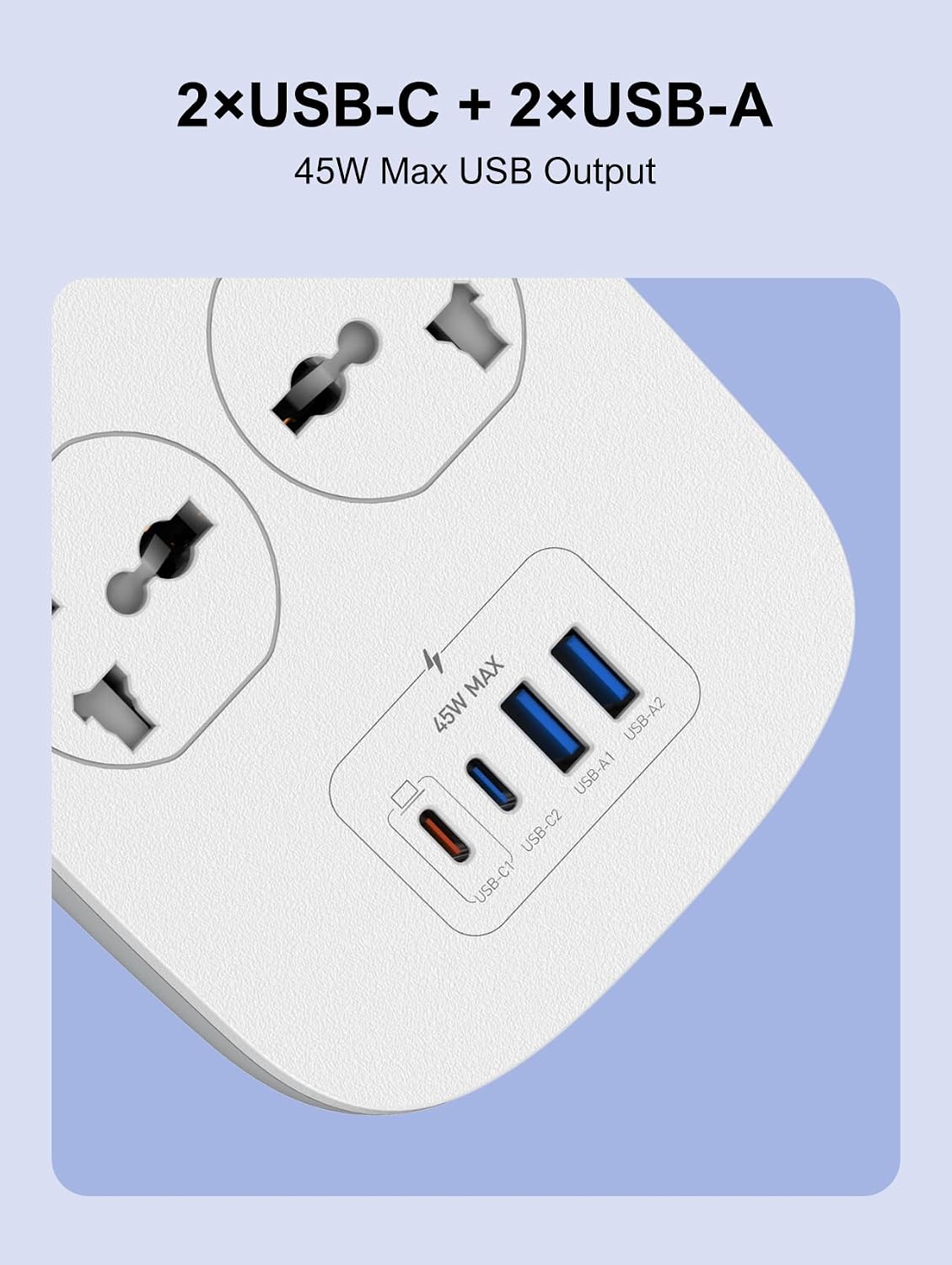 Thumbnail 4 de MANTO CZ-4P-3U1QC stekkerdoos met 4 stopcontacten, 4 USB-poorten en 2 m kabel