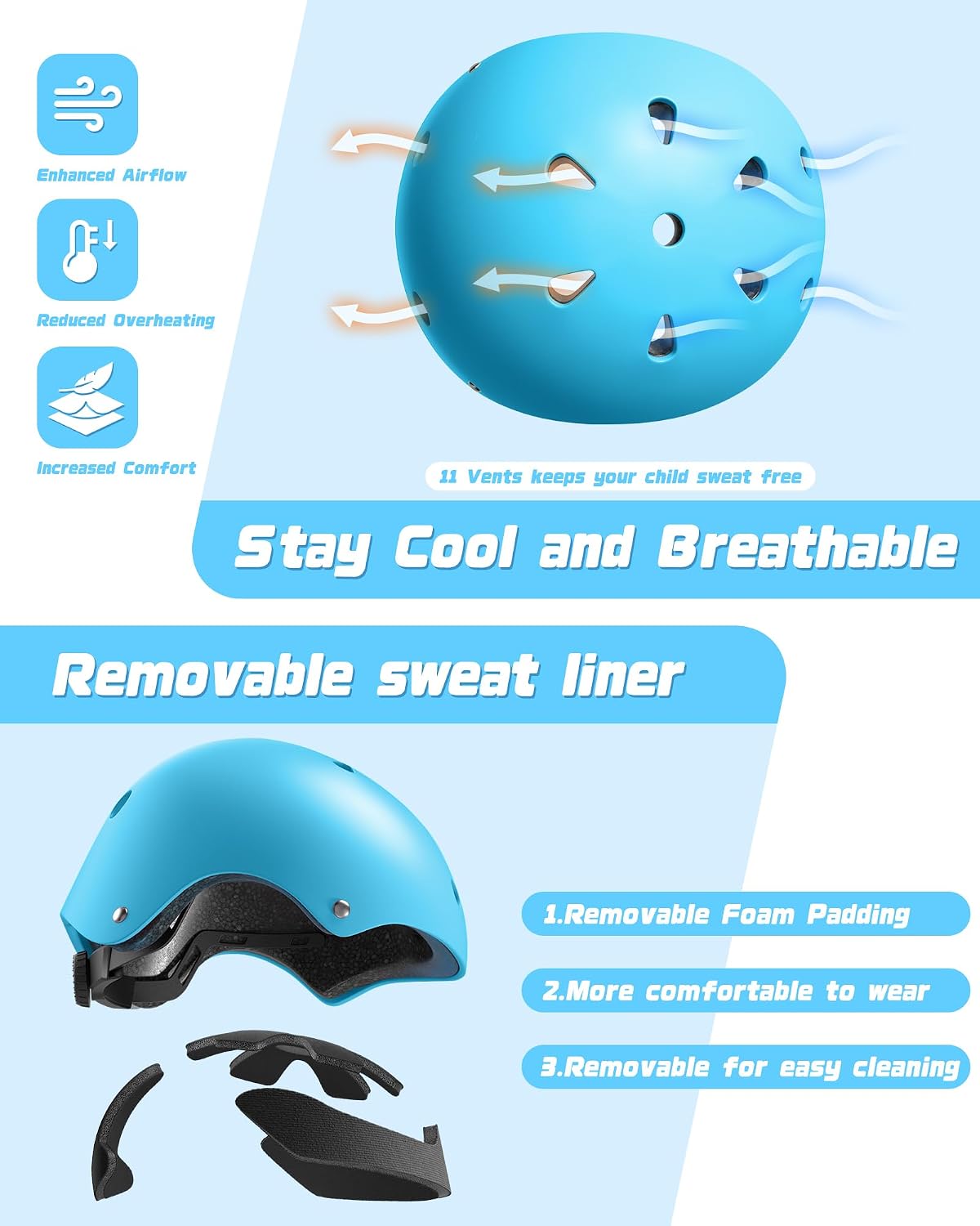 Detalle 2 de DARME M Light Blue Kids’ Bike Helmet Set with Adjustable Fit and Pads
