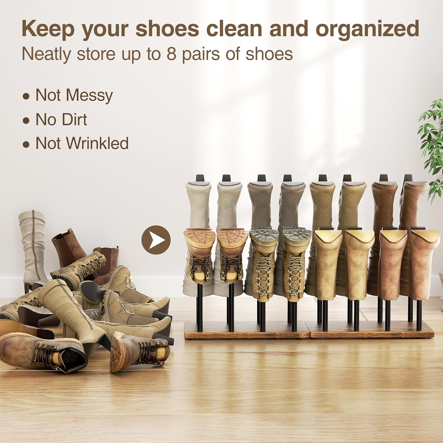 Detalle de pickpiff Étagère à chaussures 8 paires – Peu encombrante, base en bois, Noir