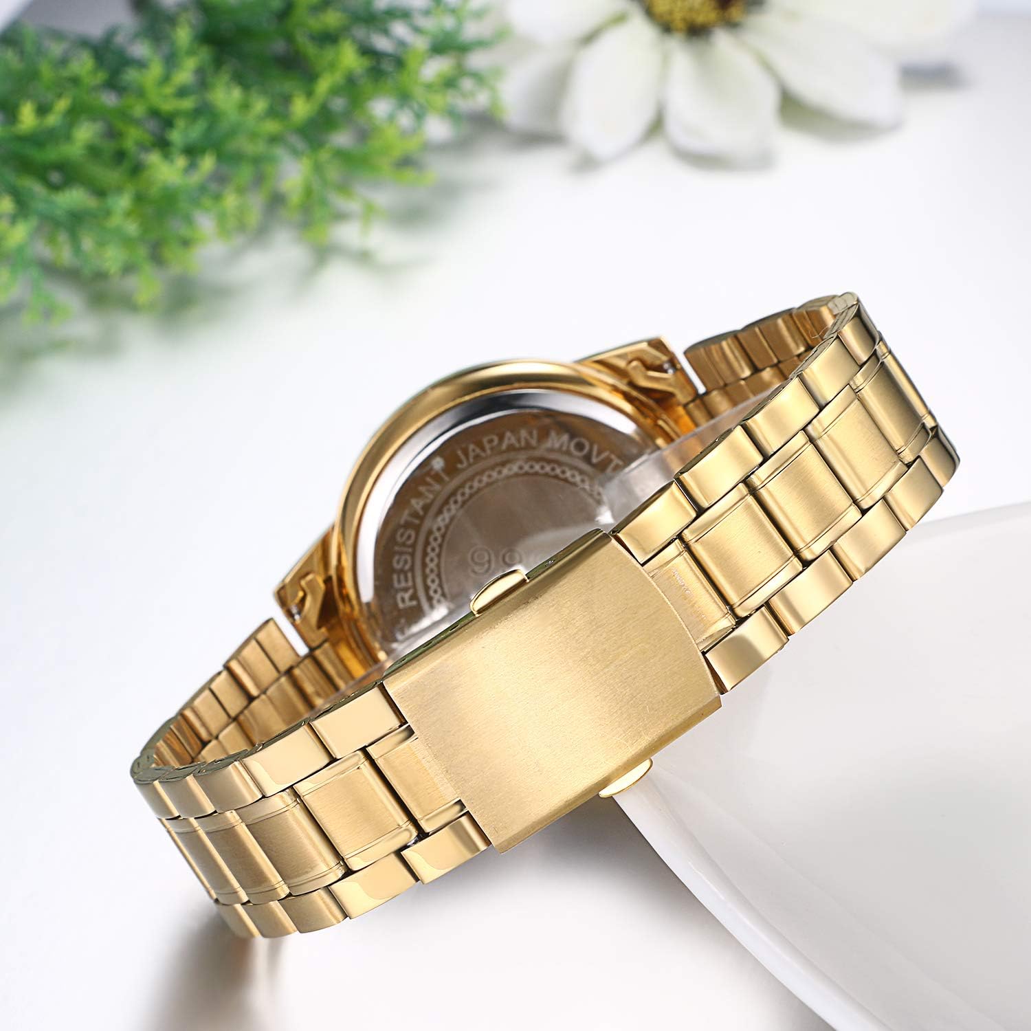 Thumbnail 3 de JewelryWe Paar Uhr Analog Quarz Kalender – Edelstahlarmband, 30M Wasserdicht, Strass Zifferblatt