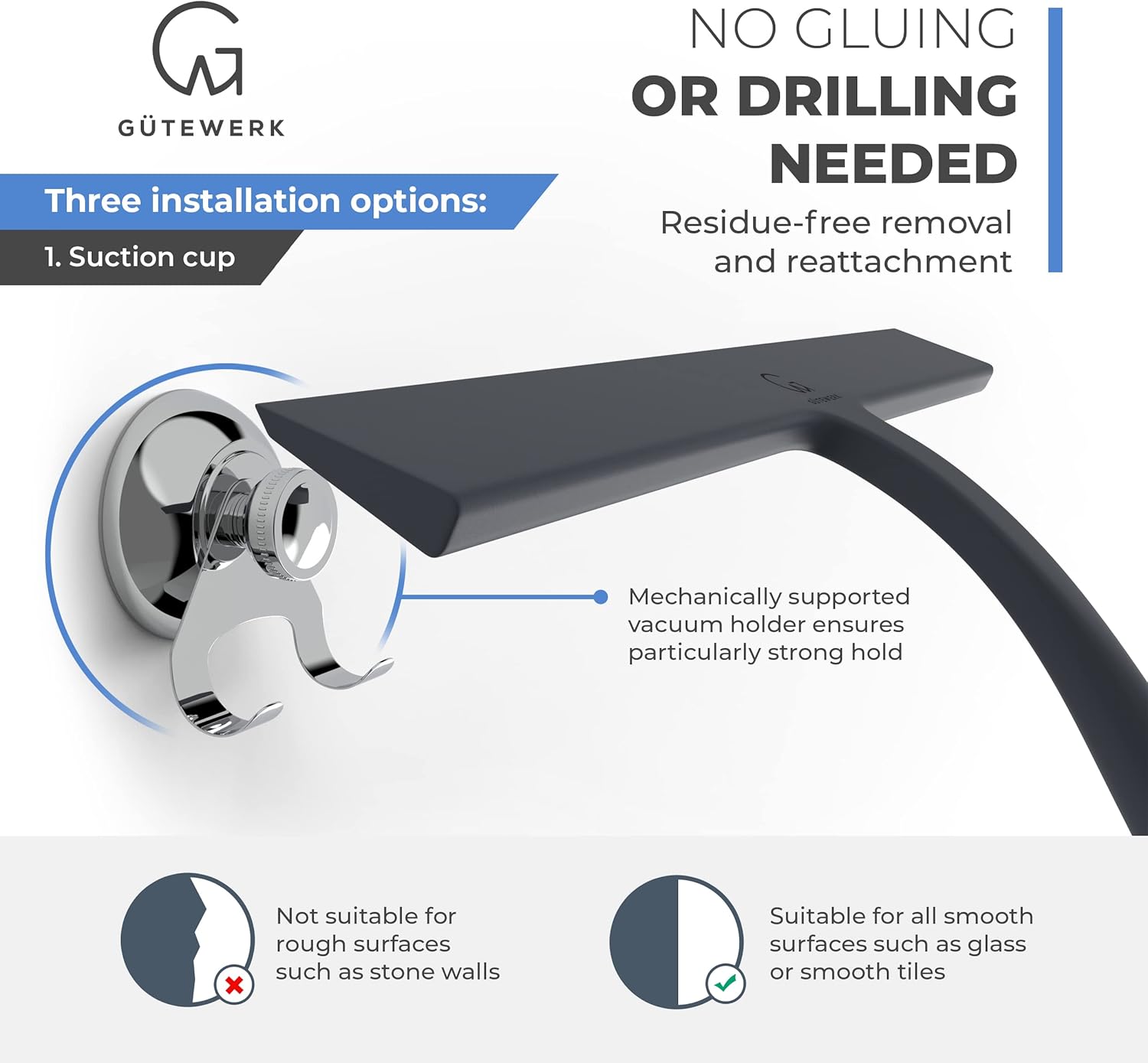 Detalle 2 de GÜTEWERK Rasqueta Ducha Profesional 28cm 🧼 Sin Taladro