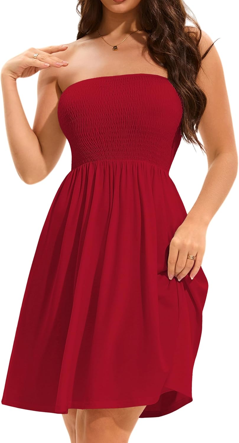 Detalle de Elescat Summer Dresses for Women 2026 Strapless Sundress – Beach Cover Up
