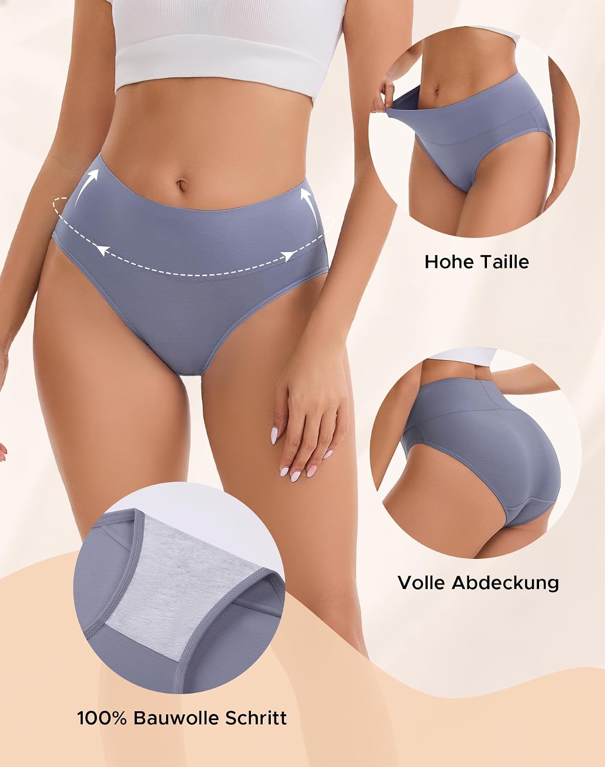 Detalle 2 de INNERSY damesonderbroeken met hoge taille, elastische modal en microvezel, 4 stuks