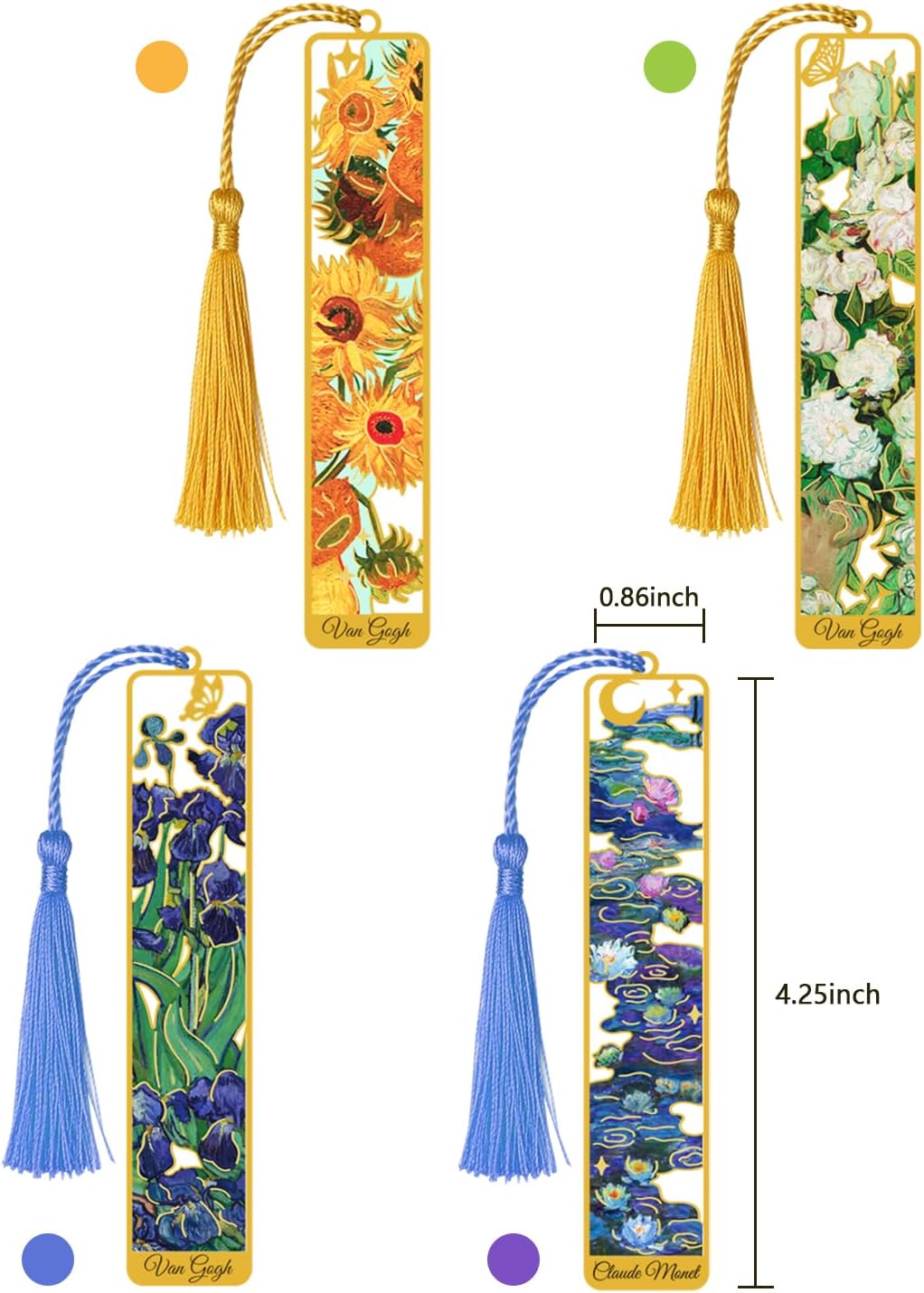 Thumbnail 1 de HOMTEK 4-Piece Metal Bookmarks with Tassel — Golden Oil Painting Theme