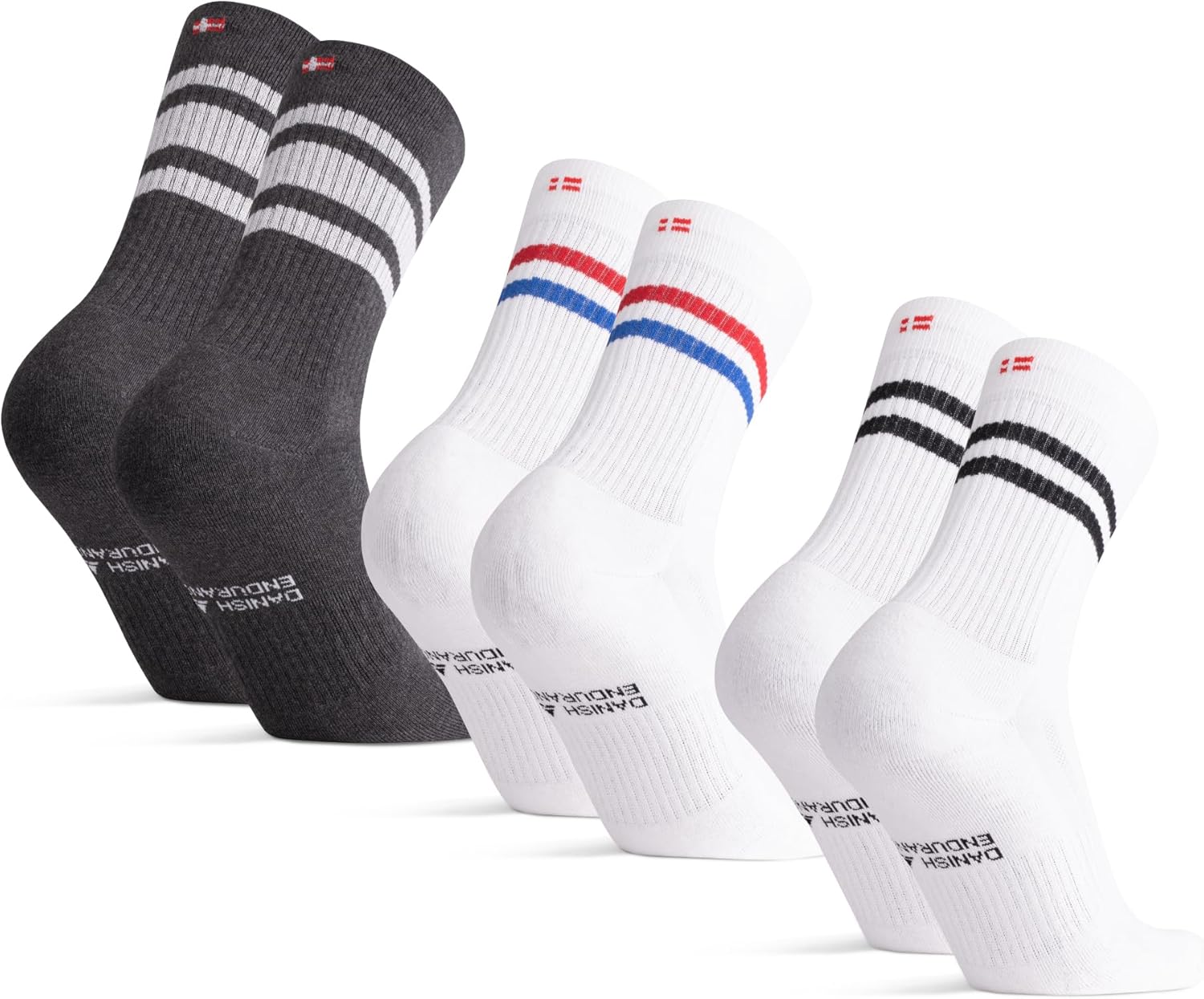Thumbnail 6 de DANISH ENDURANCE Chaussettes de Tennis – Lot de 3 ou 6, coton bio rayé, rembourrées, pour homme et femme