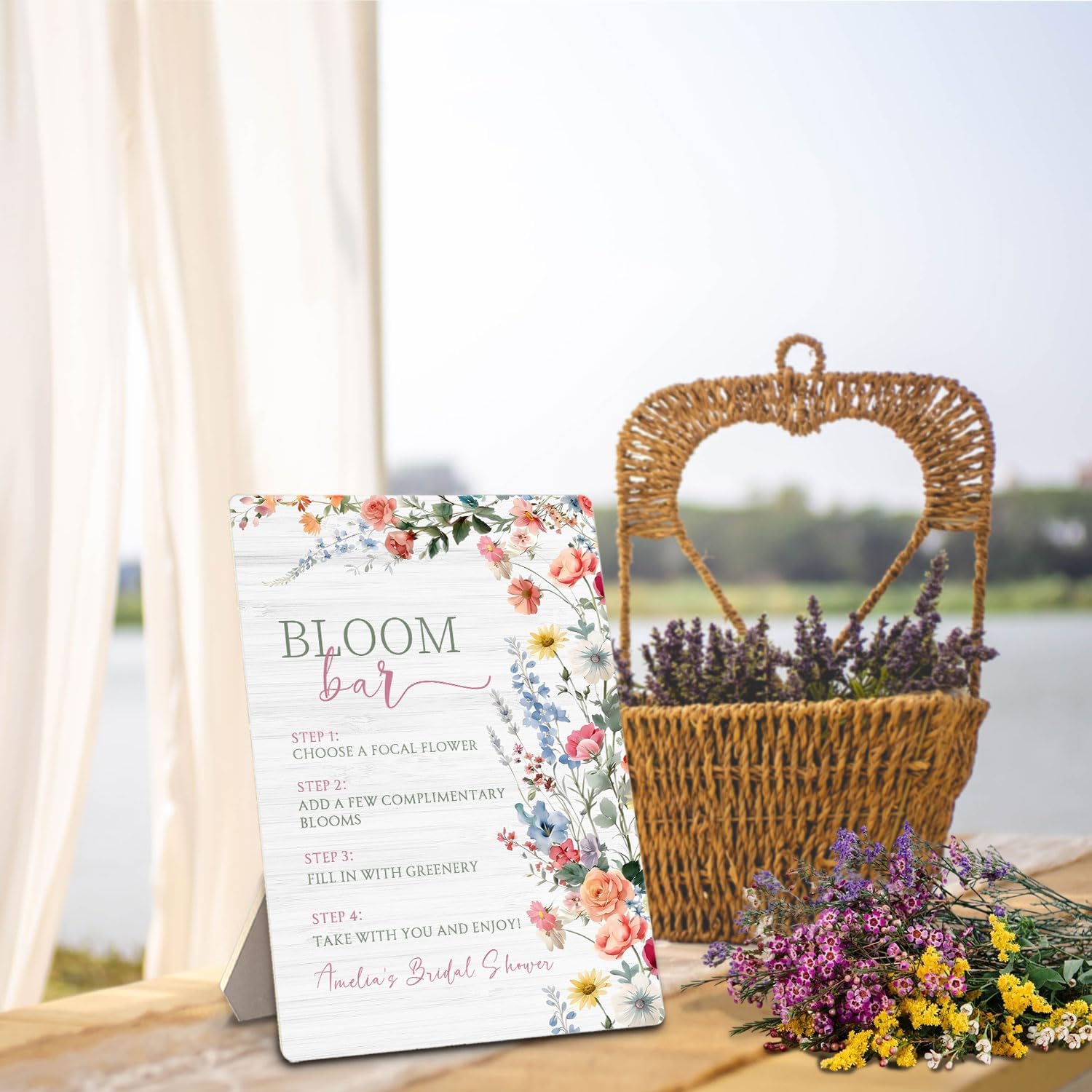 Detalle 2 de ERYBHKRTYH Flower Bloom Bar Sign, 5x7-Inch Wooden Wedding Table Sign