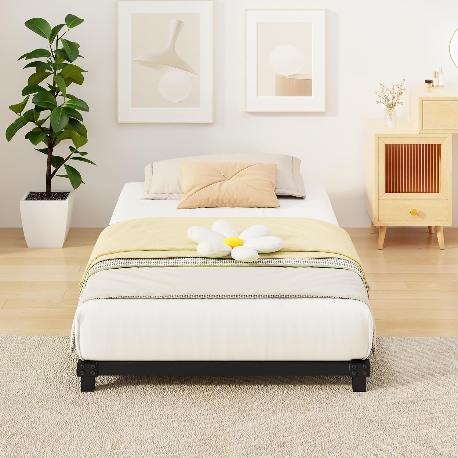 Detalle de Lurxhome LH-0015-T Twin Metal Bed Frame, 4-Inch Low Profile