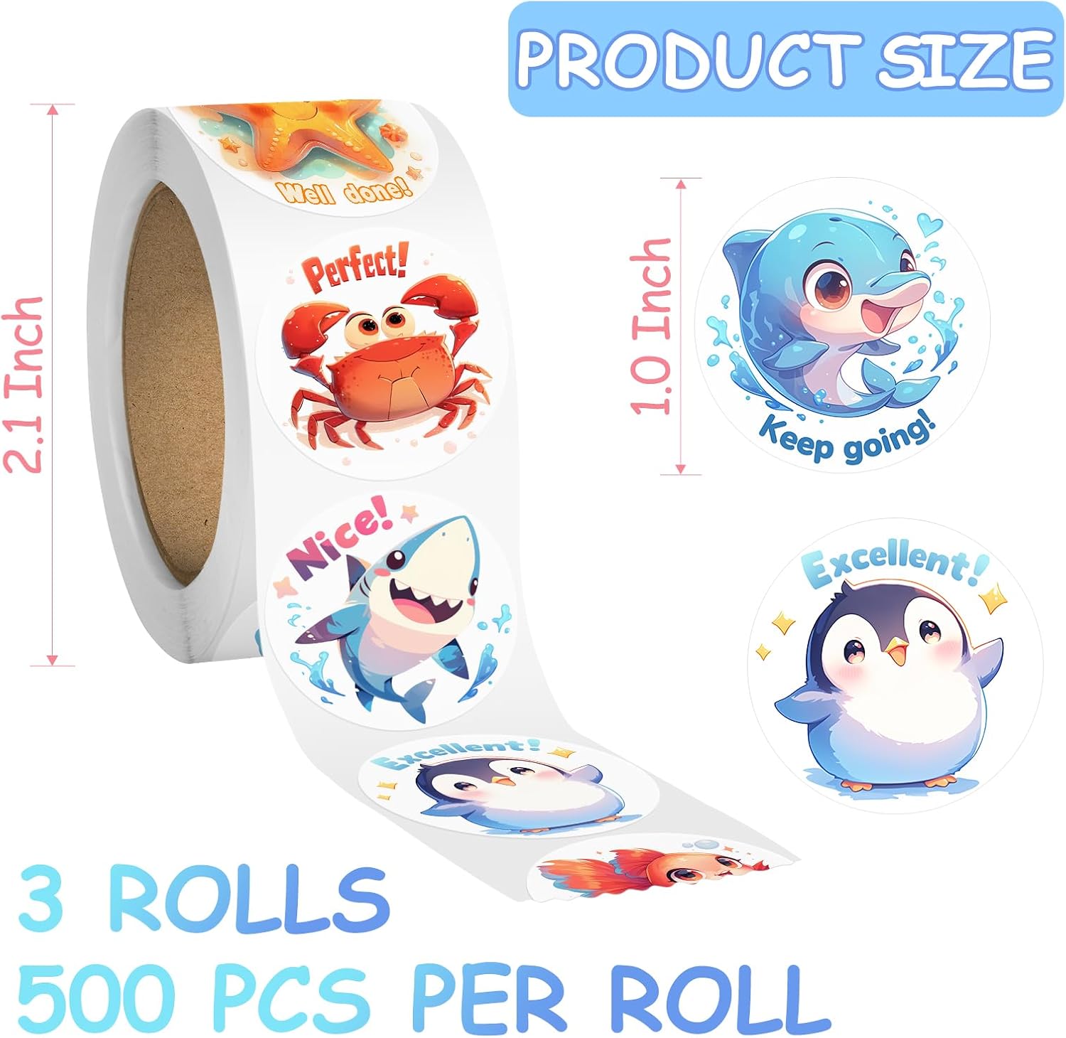 Thumbnail 2 de 3 Rolls Animal Stickers 1500 PCS for Kids 🎨