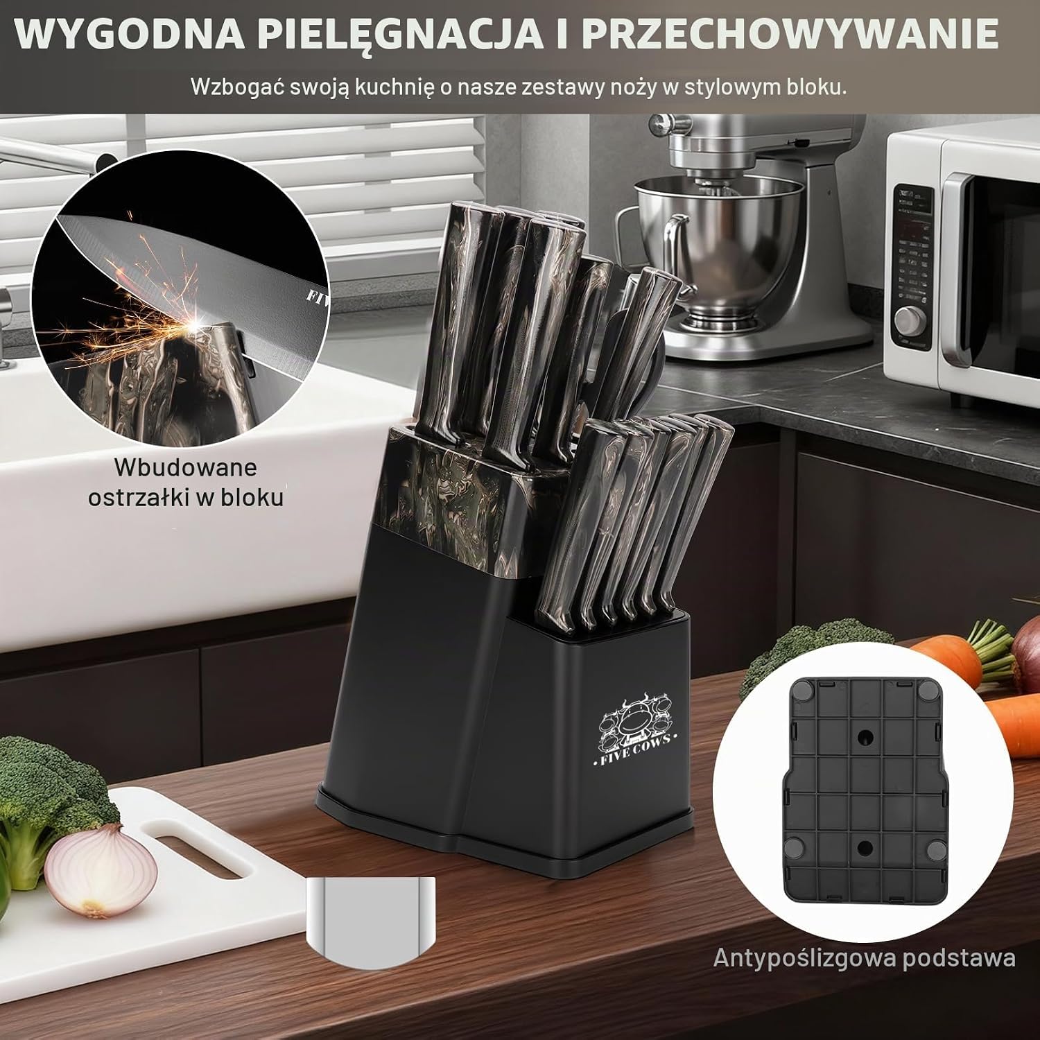 Thumbnail 4 de FIVE COWS FW-16-2509-RS – 16-elementowy zestaw noży z blokiem samoostrzącym