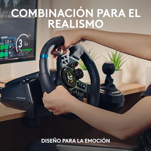 Detalle 2 de Logitech G G923 Volante de Carreras y Pedales con TRUEFORCE, pala de cambio Driving Force y cuero auténtico – para PS5, PS4, PC