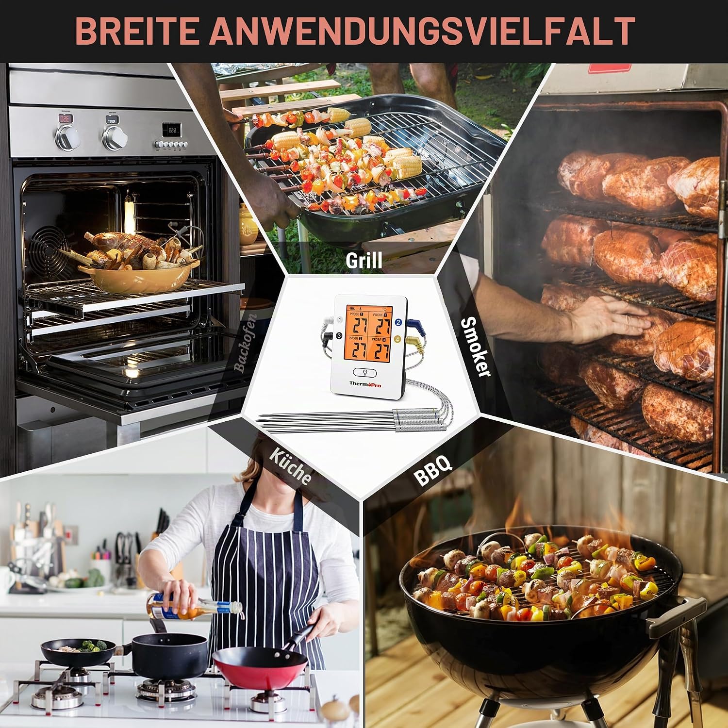 Thumbnail 6 de ThermoPro TempPro Bluetooth 5.0 Grillthermometer mit 4 Sonden – präzise Kerntemperaturüberwachung bis 150 m