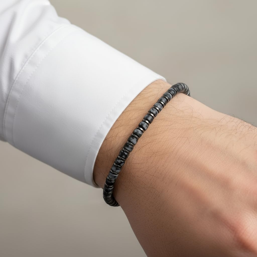 Thumbnail 1 de 10:10 Bracciale uomo pietre naturali, ematite e acciaio inossidabile – Artigianale italiano, regolabile