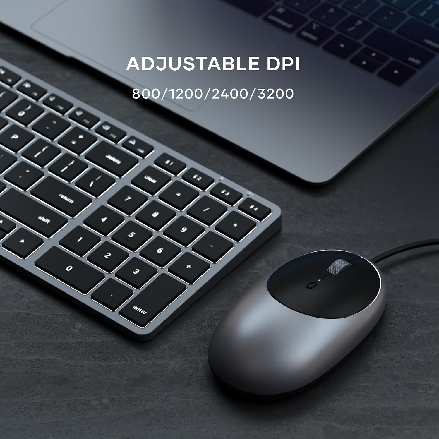 Detalle 2 de Satechi Mouse con cavo C1 in alluminio USB-C ottico (grigio siderale) – DPI regolabili fino a 3.200