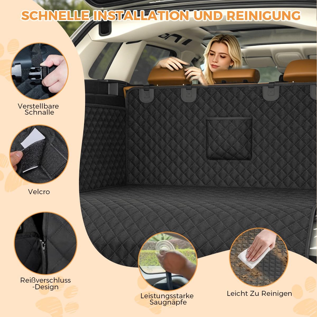 Detalle de BMaoBBo Hundedecke Auto Rückbank 135x60 cm – wasserdicht, kratzfest und 300 Pfund Traglast